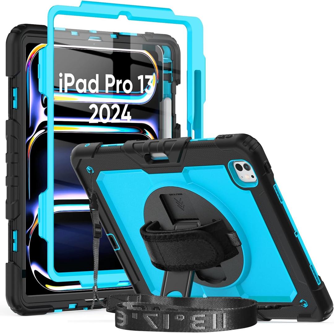 Herize Case Compatible with iPad Pro 13 Inch Case M4 with Screen Protector Pen Holder | Case for iPad Pro 7th Gen Model A2925/A2926/A3007 | Heavy Duty Rugged Case W/Stand Hand Shoulder Strap (Case for iPad Pro 13 Inch, Navy Blue)