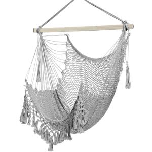 Hammock ChairMax 330lbs, Large Hanging Chair, Soft Cotton Rope Swing Chair with High Load-Bearing Metal Rod,Indoor Outdoor Garden Yard Living Room Use (Grey)