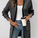 Sidefeel Womens 2025 Fall Outfits Long Sleeve Open Front Cardigan Sweaters Trendy Chunky Hexagon Knit Sweaters Coat (Black, S)