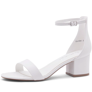 Herstyle Women’s Low Heels – Open Toe Chunky Block Heeled Sandals with Ankle Strap | Comfortable Dressy Short Heels for Prom, Wedding, Party & Office 7 White