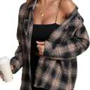 KevaMolly Plaid Flannel Shirts for Women Loose Fit Boyfriend Button Down Shirt Long Sleeve Casual Flannel Blouse Tops (Medium, Brown Black)