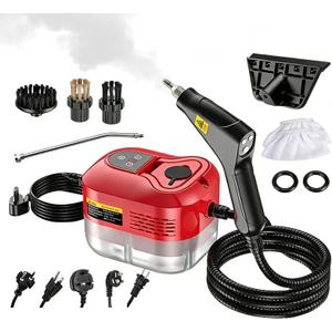 Handheld Steam Cleaner: 2500W High Temperature Pressurized Steamer with 6 Adjustable Levels - Portable Multi-Surface Steam Cleaning Machine for Kitchen, Bathroom, Furniture, Car, Windows (Red)
