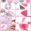 Retisee 18 Pcs Paris Party Decorations Eiffel Tower Theme Hanging Paper Lanterns Pink Grey Honeycomb Fans Honeycomb Ball for European City Landscape Pink Theme Party Birthday Ceiling Decor Supplies