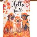 baotongle Fall Dogs House Flag 28 x 40 Double Sided Autumn Maple Leaves Thanksgiving Holiday Outside Decorations Burlap Yard Flag
