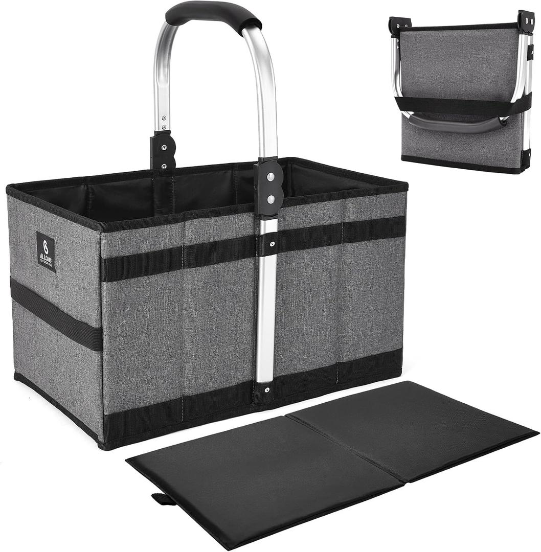 ALLCAMP Collapsible Basket - Folds to Only 9.8" L x 9.6" W x 2.75" H, 27L Large Portable Multi-Use, Compact Reusable Foldable Storage, Collapsible Shopping Basket (Gray)