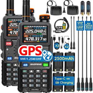 Ham Radio BAOFENG Radio 5RH PRO GPS APRS 10W High Power(4PCS Batteries, 8 Antennas) Walkie Talkies Long Range, Air Band, NOAA Emergency Weather Alarm for Survival Gear Hunting Camping 2 Pack Full Kit