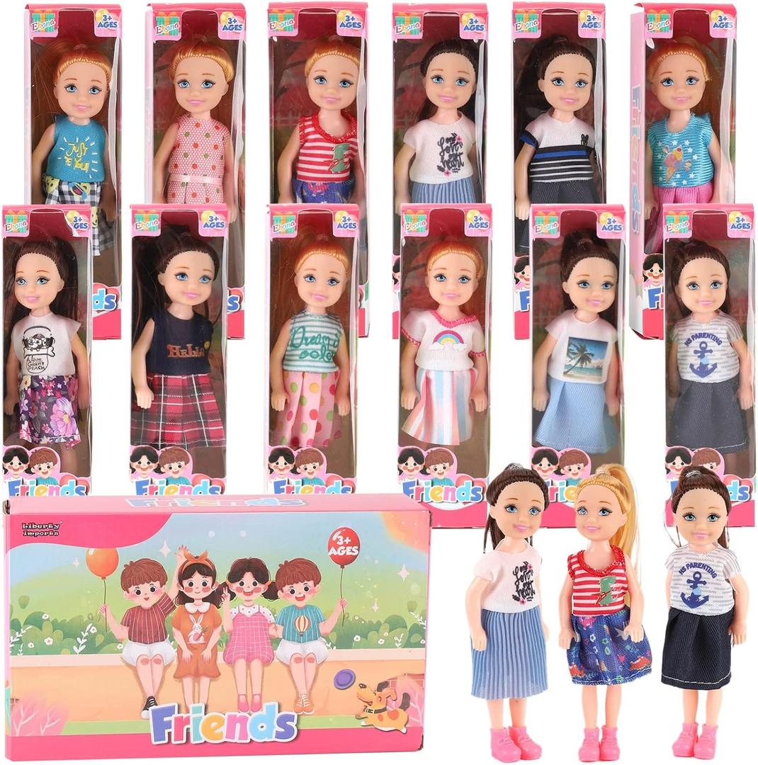 10 Pack: Little Girls Party Favors Dolls - 5" Small Toddler Doll Toys Kids Miniature Figures Friends Bulk Bundle Play Set