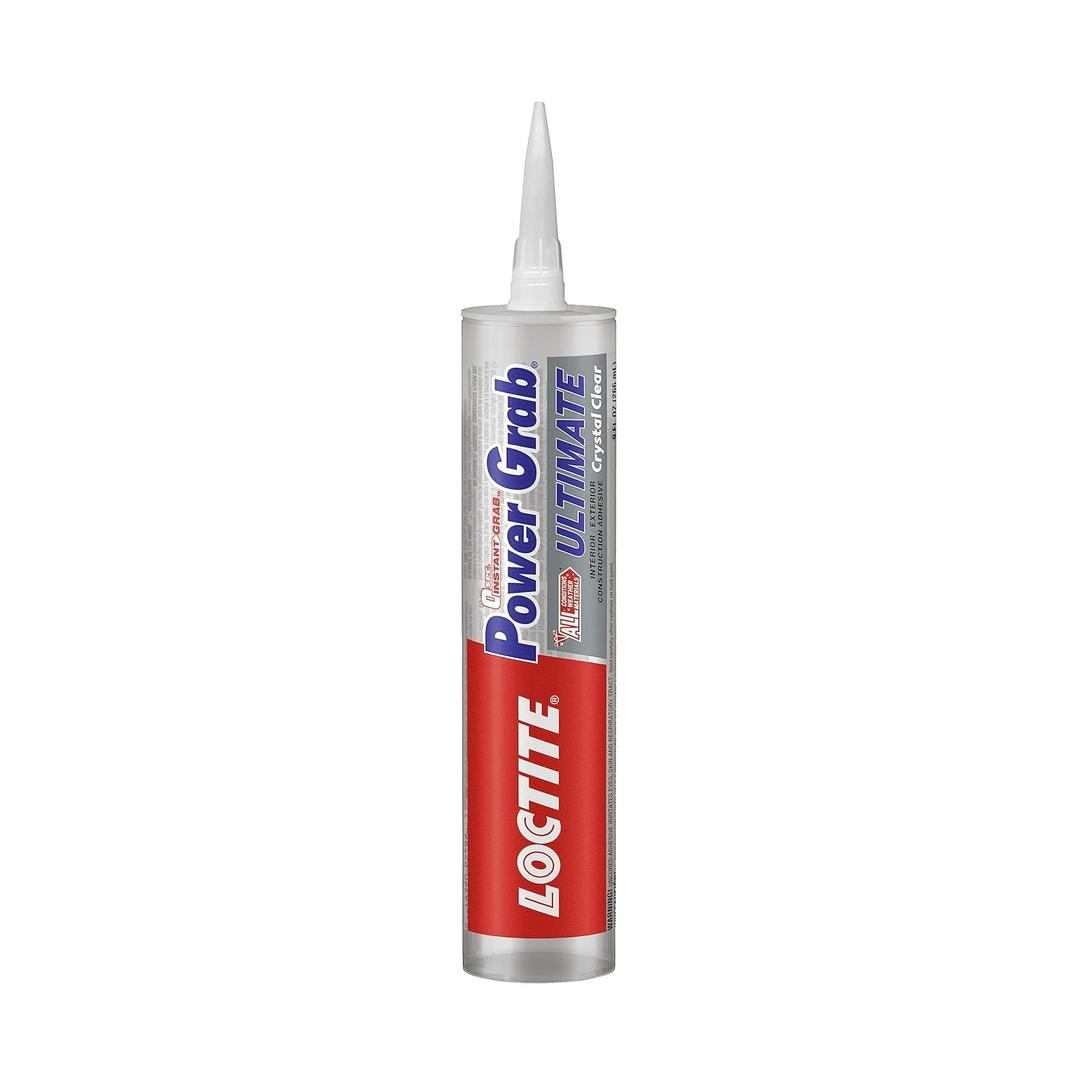 Loctite Power Grab Ultimate Crystal Clear Construction Adhesive, 9 fl oz Cartridge, 1 Pack - Versatile Construction Glue for Cement, Tile, Wall & More