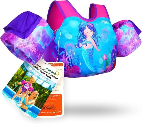 Puddle Float Jumper, Toddler Swim Vest, Toddler Floaties for Pool Adjustable Triple Back Buckle, Arm Floaties, Pool Swimming Jacket, Water Wings, EPE Foam, Toddler, Kids, Boys, Girls, Niños, Size: L, Fit 30-50-60-66 lbs, 2-3-5-6-7 Years