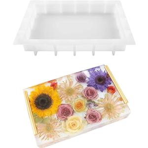 13.5" Rectangular x 2" Deep Large Tray Mold, Silicone Tray Board Table Clock Mold for Epoxy Resin, Floral Preservation Bouquet