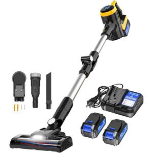 Ecarke Cordless Stick Vacuum Cleaner Compatible with DeWalt Battery, 350W Brushless Motor, 30KPa Suction, 6-in-1 180 Bendable Wand, Smart Screen 2x5AH Batteries & Charger  Hardwood Floors