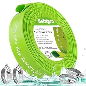 Boltigen 1-1/2'' Pool Backwash Hose, 100 Feet Heavy Duty PVC Pool Drain Hose with Clamps, Lay Flat Water Discharge Filter Pump Hose for Swimming pools, High Pressure Pool Pump Hose