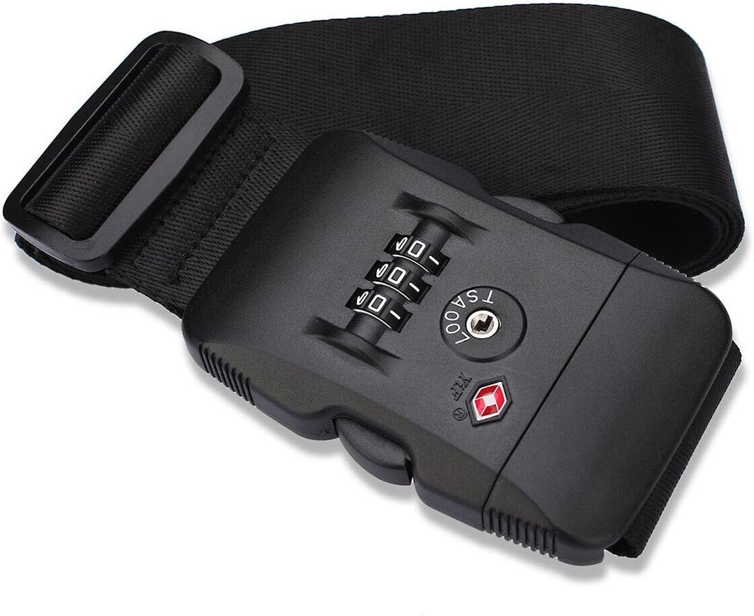 Adjustable TSA Luggage Straps,Cross Suitcase Belts 3-Digit Combination Lock for 20-34" Suitcases, Great Travel Accessory (Black)