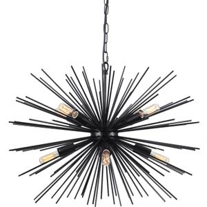 24.21" Black Sputnik Chandelier Vintage Geometric Starburst Chandelier Light Fixture Modern Solid Metal Firework Chandeliers for Dining Room, Kitchen Island, Bedroom, Living Room, E12