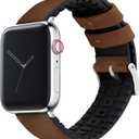 BARTON WATCH BANDS- Black Leather and Rubber Hybrid - Choose Color & Size - Compatible with All Apple Watches (Ultra, SE, 8, 7, 6, 5, 4, 3, 2, 1) - 38mm, 40mm, 41mm, 42mm, 44mm, 45mm, 49mm (Oak Brown Leather (Stainless Steel Buckle))