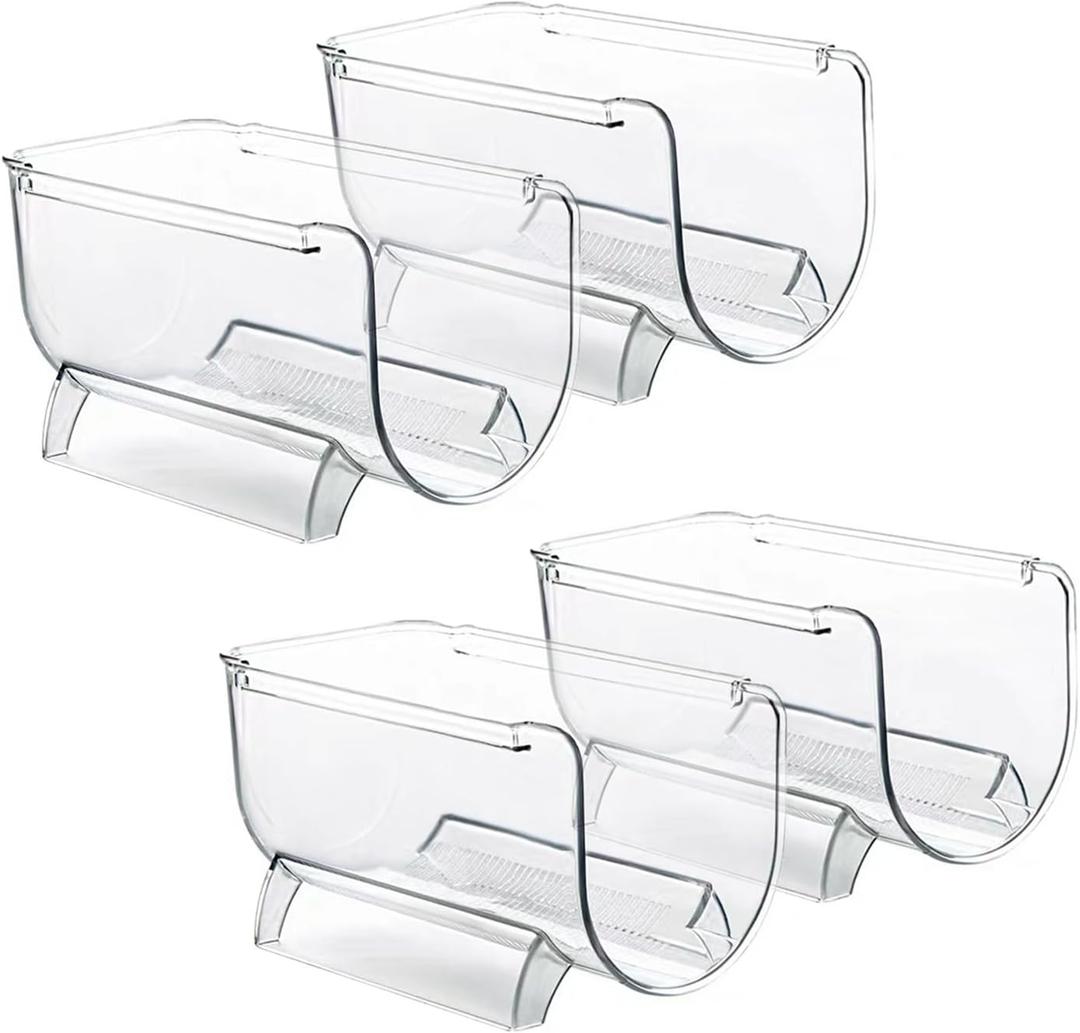 Pack of 4 Bottle Rack, Fridge Organizer Bottle Rack, Stackable Wine Rack Plastic Bottle Holder