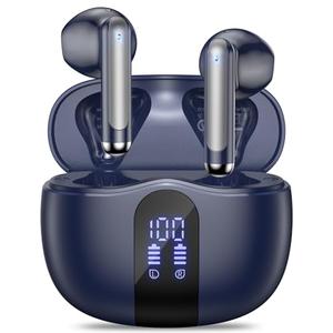Wireless Earbuds, Bluetooth 5.4 Ear Buds with Power Display Charging Case, Stereo Deep Bass Headphones with 50H Playtime, IPX7 Waterproof, for Laptop, Android/iOS, Pad, Blue