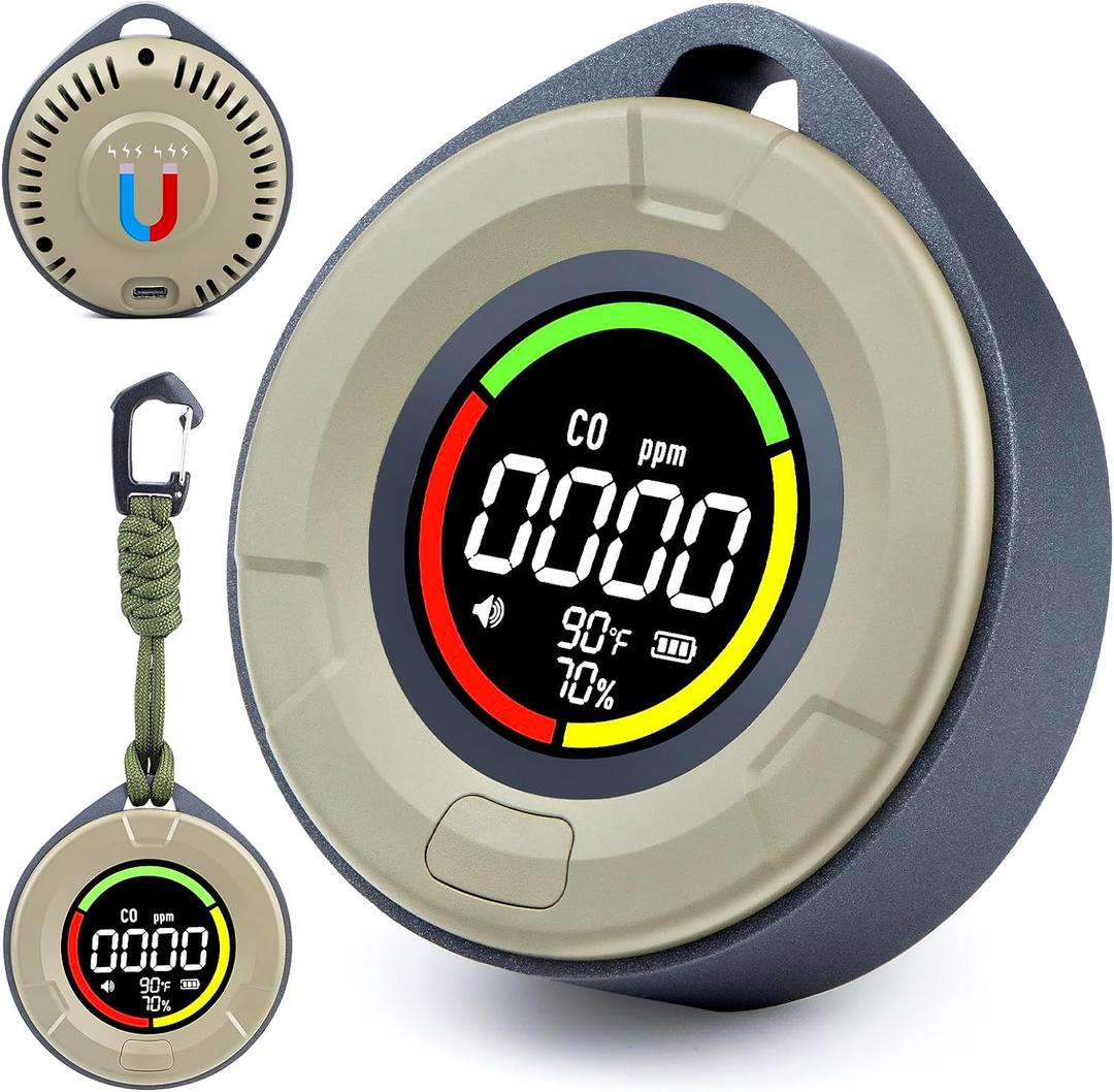 3-in-1 Portable Carbon Monoxide Detector, Professional Rechargeable Real-Time Travel CO Monitor 140HR Standby, Premium Reliable CO Detector with Loud Alarm for Air Safety (Grey/Courage)