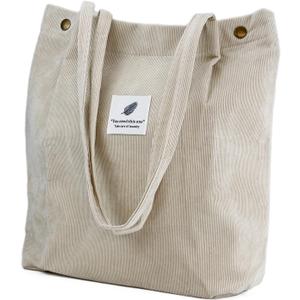 Corduroy Tote Bag Cute Tote Bags for Women Shoulder Bag with Inner Pocket for Work Beach Travel and Shopping Grocery, Beige