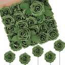 N&T NIETING Artificial Flowers Roses Army Green Foam Rose 50pcs Fake Flowers with Stem for DIY Wedding Bouquets Centerpieces Bridal Baby Shower Party Home Shower Arrangement Decoration