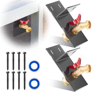 LEIFIDE 2 Set Hose Bib Faucet Extender Brass Garden Spigot Kit, Indoor to Outdoor Water Spigot Connector System with Mounting Plate & Screws, Through Wall Irrigation Adapter for Patio & Plants