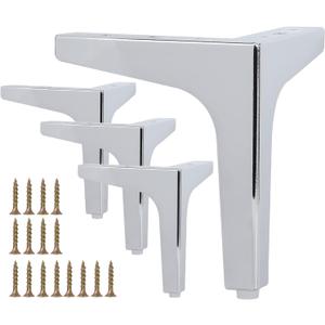 La Vane 5 Inch Metal Furniture Legs, Set of 4 - Modern Diamond Triangle Silver DIY Replacement Feet Corner Legs for Cabinet, Sofa, Sideboard, Couch, Dresser Makeover (Chrome)