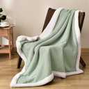 PHF Waffle Sherpa Throw Blanket, 50x60 Inches Luxury Plush Flannel Blanket for Winter, No Shed No Pilling, Cozy Soft Reversible Waffle Weave Fleece Throws for Bed and Couch, Sage Green
