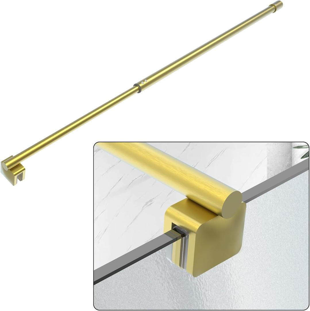Shower Door Support Bar, 27.5'' to 47.2'' Telescopic Stainless Steel Wall-to-Glass Support Bar for 1/4"(6mm) to 3/8"(10mm) Thick Glass, Fixed Panel Support Rod, Brushed Gold