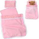 3Pcs Baby Doll Accessories Dolls Bedding Kit Playset Soft Pink Polka Dot Baby Doll Blanket Mattress Pillow Fits 8-12 Inches Dolls for Girls Dollhouse Gifts Bedding Accessories
