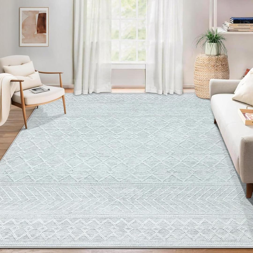 Area Rug for Living Room 6x9: Large Washable Boho Moroccan Rugs Geometric Neutral Rug, Non-Slip Foldable Morden Farmhouse Indoor Floor Carpet for Bedroom Dining Table Home(Modern Grey,6'x9')