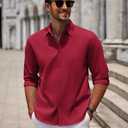 COOFANDY Men's Long Sleeve Button Down Shirts Casual Untucked Dress Shirt Beach Wedding Shirts (Red, M)