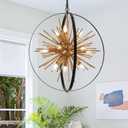 23.2" Black Gold Globe Sputnik Chandelier, 12-Light Mid Century Modern Industrial Starburst Golden Metal Satellite Light Fixture for Entryway Foyer Bedroom Dining Living Room Hallway, E12, Globe D23"