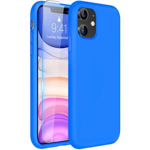 Miracase Designed for iPhone 11 Phone Case, with Screen Protector, Liquid Silicone Gel Rubber Full Body Drop Protection Shockproof Cover Phone Case for iPhone 11 6.1 inch, Mediterranean Blue