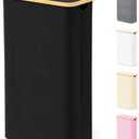 SpaceAid Slim Laundry Hamper with Lid, 65L Narrow Clothes Basket Bin with Bamboo Handles, Skinny Tall Collapsible Hamper for Bedroom, Bathroom, Dorm, Laundry Room - Black