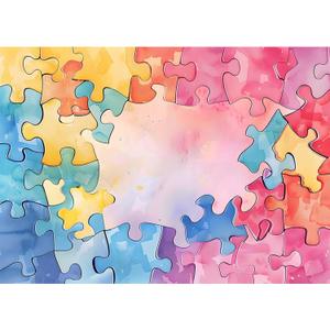 7X5FT Birthday Party Backdrop Banner Pastel Puzzle Design Photo Booth Background with Balloon Decoration Party Photography Backdrops Cartoon Party Wedding BY325