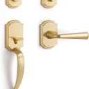 1 Pack Gold Front Door Handle and Deadbolt Set Reversible Brushed Brass Lever Entry Lock Handleset with Key Single Cylinder