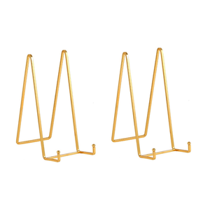 Large Plate Holder Display Stand - 12 inch Super Tall Big Plate Stands for Heavy Duty Display - Metal Picture Frame Stand - Tabletop Easel Stand for Decorative Platter | Plaque | Book - 2 Pack - Gold