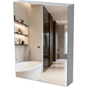 20"x 26"Bathroom Medicine Cabinet,Double-Sided Mirror Door | Silver Aluminium Frame,Lightweight,Sturdy and Attractive,Simple Wall-Mounted,Adjustable Shelves,Tempered Glass
