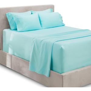 Hearth & Harbor Extra Deep Pocket Queen Sheets Sets - Fits Mattress 18-24 Inches Deep - Extra Deep Pocket Sheets - 6 Piece Queen Size - Aqua Blue