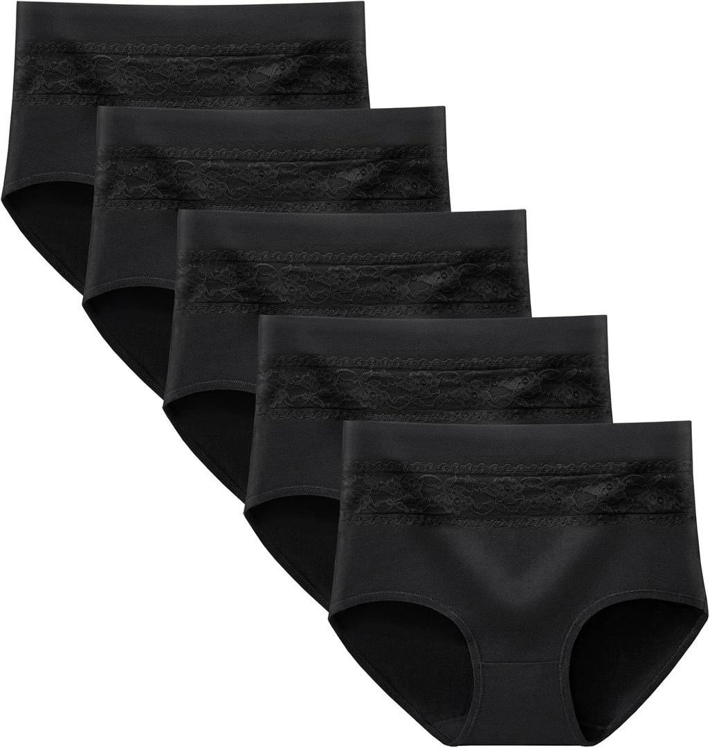 Women's Underwear Cotton Tummy Control High Waisted Underwear Soft Breathable Full Coverage Panties Multipack (4X-Large, Multi - A02 - 5 Pack Black)