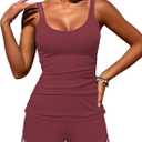 ZAFUL Women's V-Wire Tankini Swimsuits Tummy Control Ruched Top Two Piece Bathing Suits with High Waisted Shorts (X-Large, Cherry Red-1)