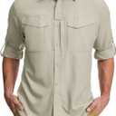 mixtiq Men's Sun Protection Safari Shirts Long Sleeve UPF 50 UV Quick Dry Travel Hiking Fishing Shirts with Zipper, L