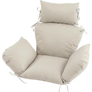 Outdoor Egg Chair Cushion with 8 Securing Straps, Water-Repellent & Fade-Resistant, Removable Cover, Replacement Cushion for Most Single Hanging Swing Egg Chairs Cream