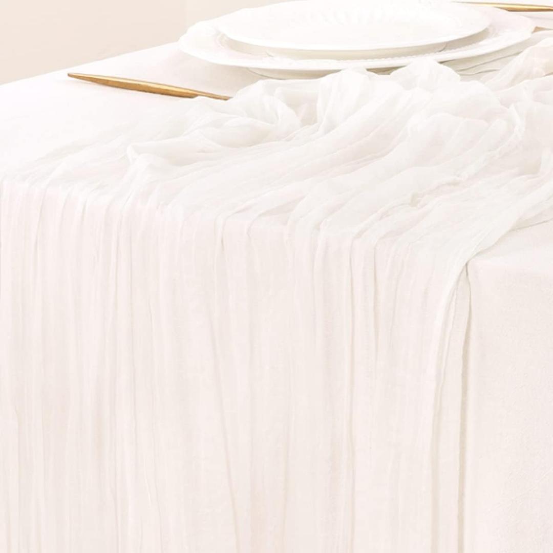Socomi 4pcs Ivory White Table Runner Spring Easter Cheesecloth Table Runner 170 inch Cheese Cloth 14FT Boho Rustic Gauze for Wedding Party Baby Shower Decor