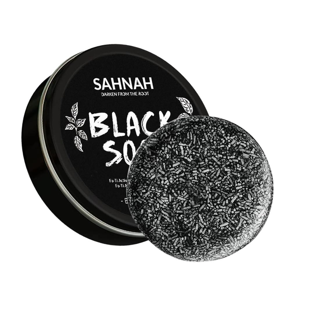 Black Soap for Gray Hair for Men Women Fo-Ti Natural Gray Coverage & Darkening Moisturizing Scalp Care Travel-Friendly Tin 1Pcs
