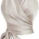 SHENHE Women's Satin Wrap Ruched Tie Side Tank Top Deep V Neck Sleeveless Elegant Blouse, L