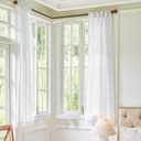 DUALIFE 45 Inch Length White Sheer Linen Curtains for Kitchen Bedroom Bathroom Window, 34 Inch Width Pocket Back Tab Semi Privacy Short Drapes for Laundry Basement Farmhouse Decor 34x45 Inch Length