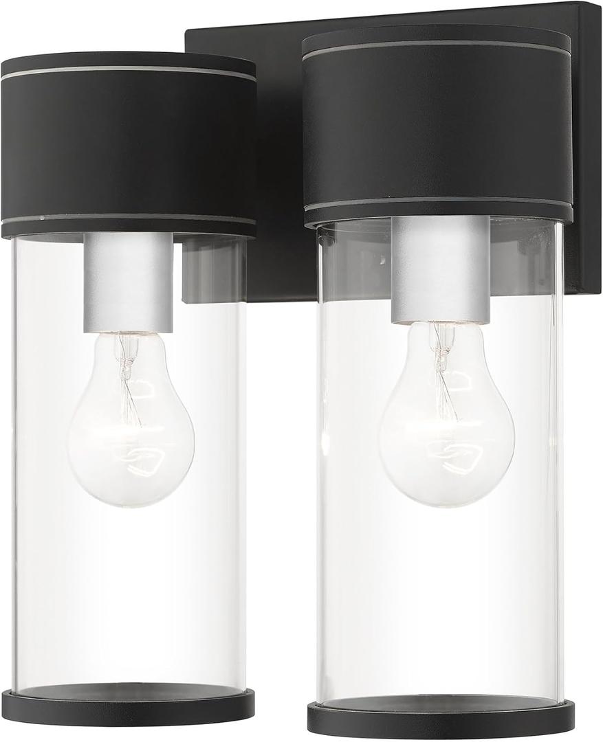 Livex Lighting, 71926-14, Atlantic, Outdoor Large Wall Lantern, Textured Black with Antique Silver Finish Accents