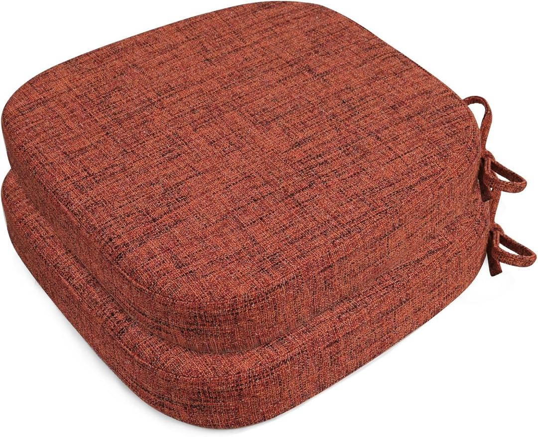 SINOSSO Thickened 2.5" Dining Chair Cushions, Soft Blended High Density Support Foam Kitchen Seat Cushions with Ties, U-Shaped Non-Slip Indoor Chair Pads, 16.5" x 16", 2 PCS, Red
