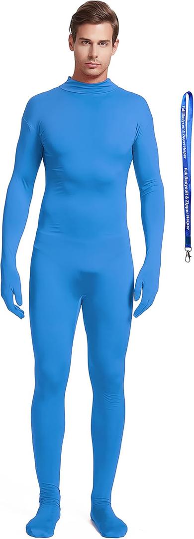 Full Bodysuit Include Zipper Helper Unisex Adult Costume Without Hood Spandex Stretch Zentai Unitard Body Suit (Small, Light Blue)